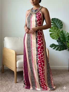 Boston Proper Animal Print Maxi Dress Size XS